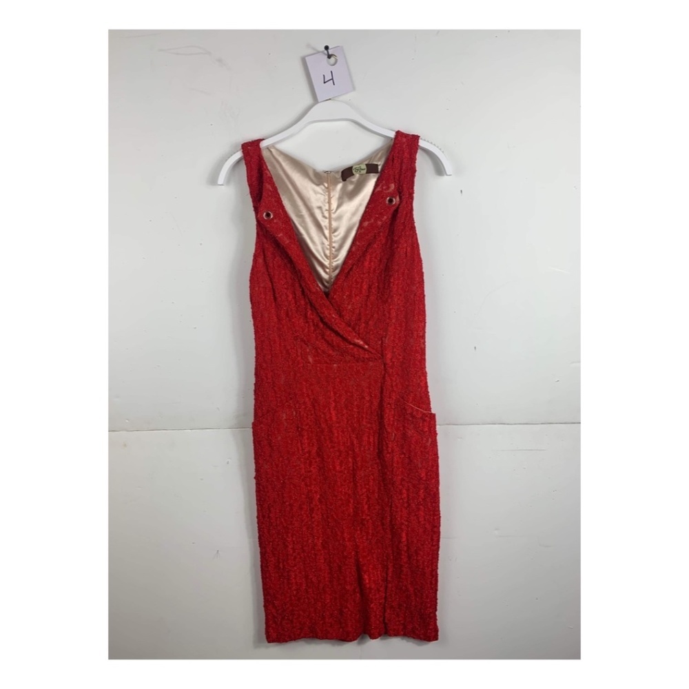 Anthropologie Eva Franco Red Lace V-neck Bodycon Midi Sleeveless Dress